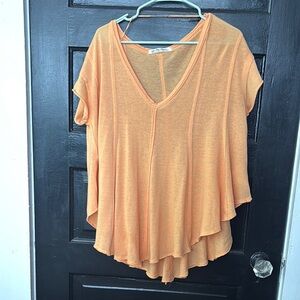 We The Free Orange Short Sleeve V-Neck Top